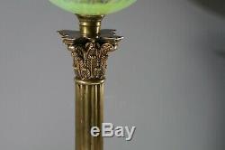 Late Victorian Hand Painted Oil Lamp Well Vaseline/Uranium Glass Shade Hinks&Co