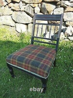 Late Victorian Harris Tweed covered low chair c1900
