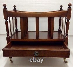 Late Victorian Mahogany 3 section Canterbury with solid brass cup castors