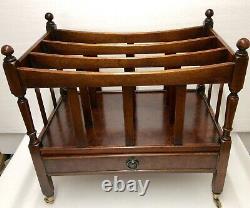 Late Victorian Mahogany 3 section Canterbury with solid brass cup castors