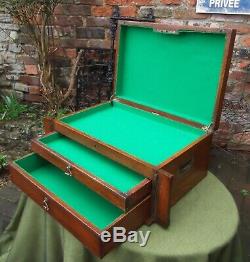 Late Victorian Oak Military Campaign Two-drawer Wellington Chestlock And Key