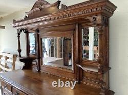 Late Victorian Oak Sideboard 85 H. 24 D. 72 W. Ornate. Beveled Mirrors