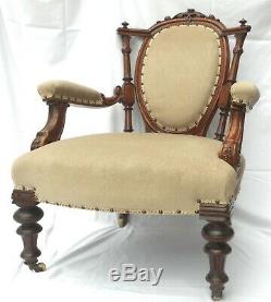 Late Victorian Show-frame Armchair (newly Upholstered) U. K. Customers Only