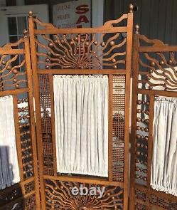 Late Victorian Stick & Ball 3 Panel Screen with Fabric Inserts