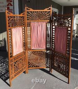 Late Victorian Stick & Ball 3 Panel Screen with Fabric Inserts