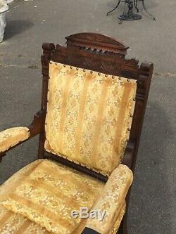 Late Victorian Walnut Arm Chair With Ottoman
