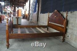 Late Victorian Walnut Burl Carved Full Size Double Bed Chickasaw Furniture MFG