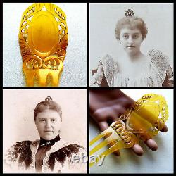 Late Victorian hair comb blonde celluloid hair accessory