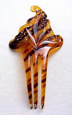 Late Victorian hair comb faux tortoiseshell celluloid accessory