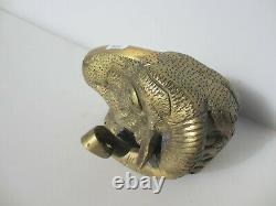 Late Vintage Brass Furniture Mount Rams Head Old Ram Gold Goat Horns 3kg
