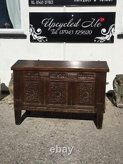 Late18th Century Coffer/chest With Unusual Lid And Carved Front