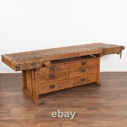 Long Rustic Carpenter's Workbench Console with Five Drawers, Denmark circa 1890