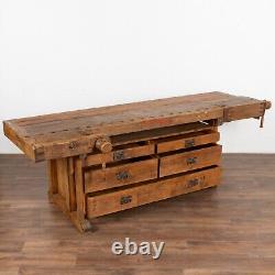 Long Rustic Carpenter's Workbench Console with Five Drawers, Denmark circa 1890