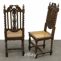 Lot of 6 Antique Oak Dining Chairs Cane Seat, French Henri II, Late 19th Century