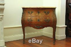 Louis XV Style Antique French Marble Top Marquetry Commode (Late 19th Cent.)