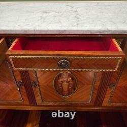 Louis XVI French Provincial Sideboard Ft. Inlaid Rosewood, Bronze Doré, Marble