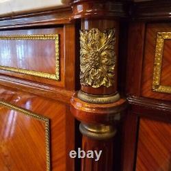 Louis XVI French Provincial Sideboard Ft. Inlaid Rosewood, Bronze Doré, Marble