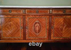 Louis XVI French Provincial Sideboard Ft. Inlaid Rosewood, Bronze Doré, Marble