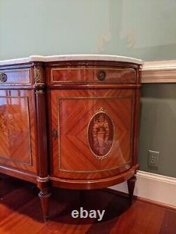 Louis XVI French Provincial Sideboard Ft. Inlaid Rosewood, Bronze Doré, Marble