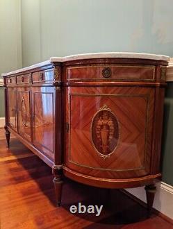 Louis XVI French Provincial Sideboard Ft. Inlaid Rosewood, Bronze Doré, Marble