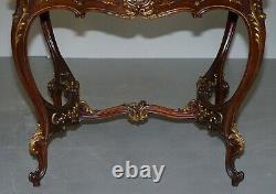 Lovely Circa 1900 Late Victorian French Pine Brown Leather Gold Gilt Desk Table