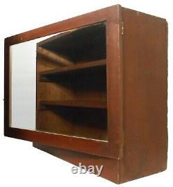 MID-LATE 19TH C AMERICAN PRMTV ANTIQUE SM RED PNTD 3 SHELF WD CABINET WithGLASS DR