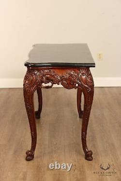 Maitland Smith Rococo Style Tessellated Marble Top Carved Mahogany Console