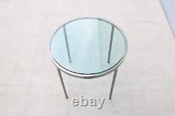 Mid-Century Modern Milo Baughman Round Glass and Stainless Steel Side End Table