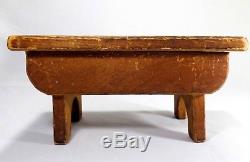 Mid-late 19th C American Antique Handmade Wood Foot Stool, In Dry Orig Red Wash