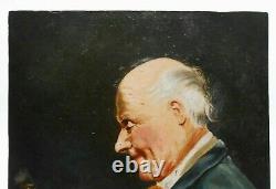 Mid-late 19th C European O/b Seated Old Man Holding Wine Bottle Unframed
