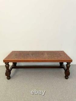 Midcentury Peruvian Hand Tooled Leather Coffee Table /Bench