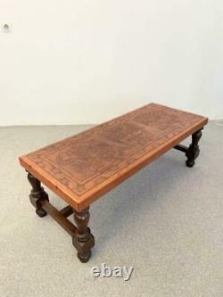 Midcentury Peruvian Hand Tooled Leather Coffee Table /Bench