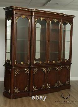 Monumental French Louis XVI Style Mahogany, Partial Gilt Breakfront