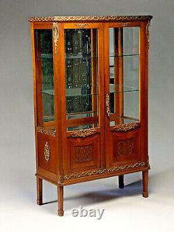 Nice Diminutive Antique Restoration Style Walnut And Mahogany China Cabinet