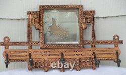 Ornate VIctorian Cast Iron Mirror Rack with 5 Coat/Hat Hangers Late 1800'sVGC
