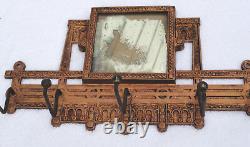 Ornate VIctorian Cast Iron Mirror Rack with 5 Coat/Hat Hangers Late 1800'sVGC