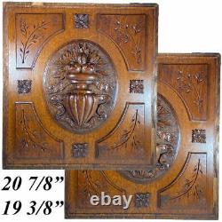 PAIR 2 Heavy Antique French Carved Oak Panels from Cabinet or Furniture, Plaques