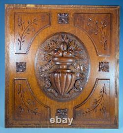 PAIR 2 Heavy Antique French Carved Oak Panels from Cabinet or Furniture, Plaques