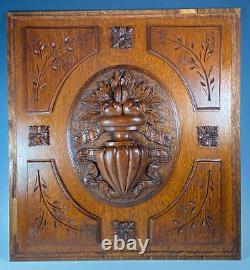 PAIR 2 Heavy Antique French Carved Oak Panels from Cabinet or Furniture, Plaques