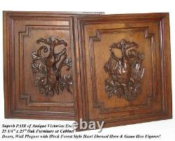 PAIR Antique Victorian 25 Carved Architectural Furniture Doors, Panels Hunt