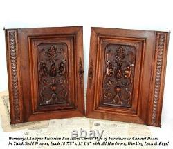 PAIR Antique Victorian Hand Carved Walnut 19 x 15 Cabinet, Furniture Doors