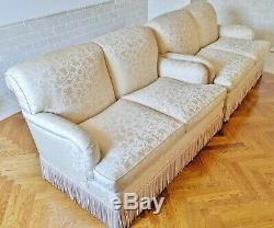 PAIR Fine Late 20th C Antique White Upholstered LOVESEAT / Two Seat SOFA Couch
