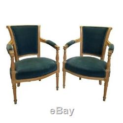 PAIR Late 19th Century Louis XVI Velvet Bergere Chairs
