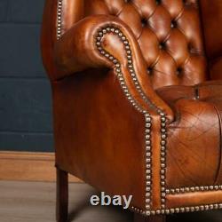 PAIR OF LATE 20thC ENGLISH SHEEPSKIN LEATHER WINGBACK ARMCHAIRS