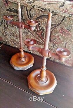 Pair American Adjustable Figured Maple Candlestick. Late 18th Early 19th Century