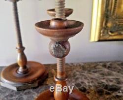Pair American Adjustable Figured Maple Candlestick. Late 18th Early 19th Century