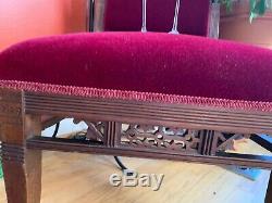 Pair Charles Eastlake Sidechairs, Red Wool Mohair Upholstery, Late 19th Century