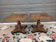 Pair Late 20th Baker Wood Campaign Style Burl Walnut Pedestal Side End Tables