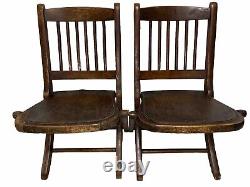 Pair Of Antique Readsboro Wood Childs Folding Chair Primitive Late 1800s