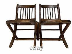 Pair Of Antique Readsboro Wood Childs Folding Chair Primitive Late 1800s